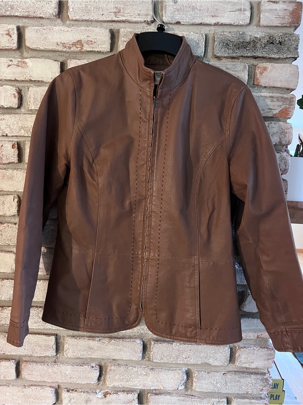 Coldwater Creek Brown Leather Jacket Size Large Boho Quiet Luxury